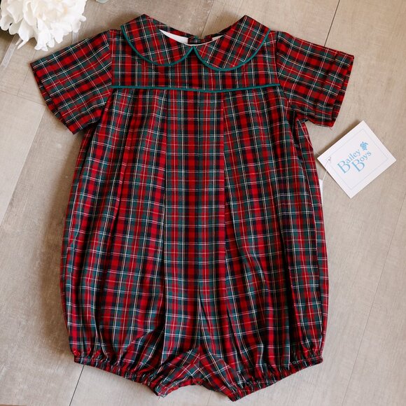 Boys Tartan Plaid Dressy Romper Bubble 12 Month Bailey Boys Portrait NWT